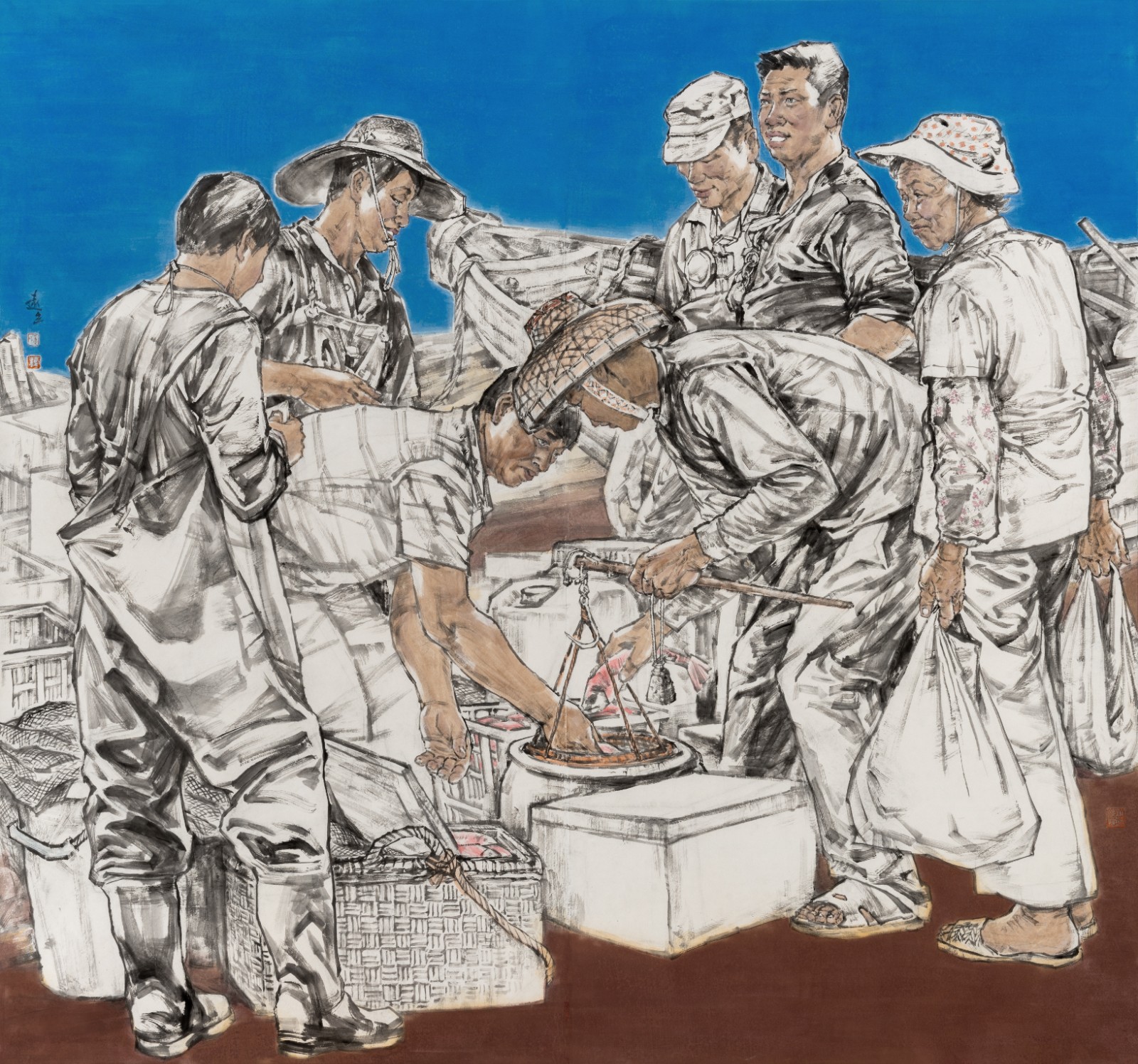 黄远立《收获季节》中国画 180x195cm.jpg